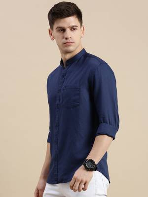 men's long sleeves solid navy blue shirt 3