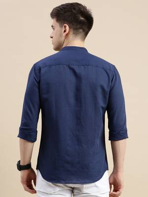 men's long sleeves solid navy blue shirt 4