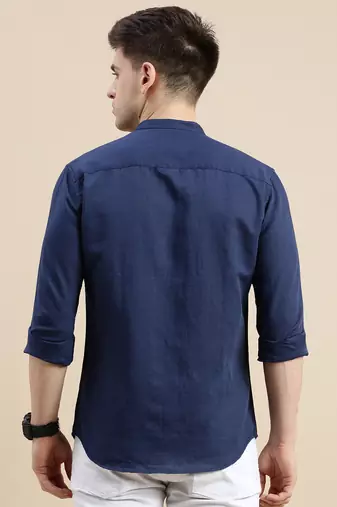 men's long sleeves solid navy blue shirt