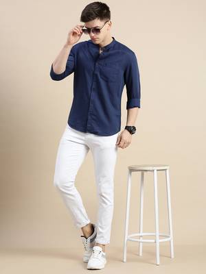 men's long sleeves solid navy blue shirt 5