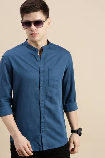 men's long sleeves solid teal shirt