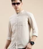 men's long sleeves solid beige shirt