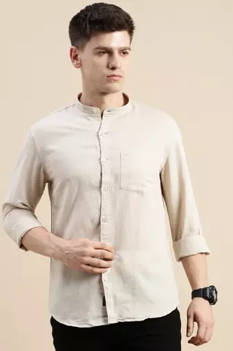 men's long sleeves solid beige shirt