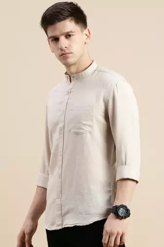 men's long sleeves solid beige shirt