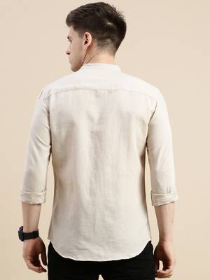 men's long sleeves solid beige shirt 4