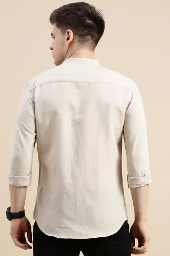 men's long sleeves solid beige shirt