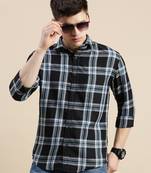 men's long sleeves gingham checks black shirt