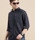 men's long sleeves micro checks navy blue shirt