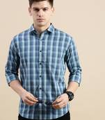 men's long sleeves windowpane checks blue shirt