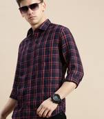 men's long sleeves tartan checks navy blue shirt