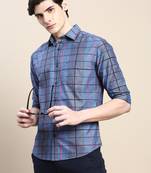 men's long sleeves windowpane checks grey shirt