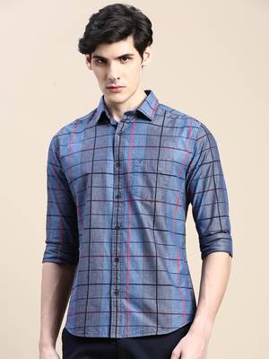 men's long sleeves windowpane checks grey shirt 2