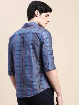 men's long sleeves windowpane checks grey shirt 4
