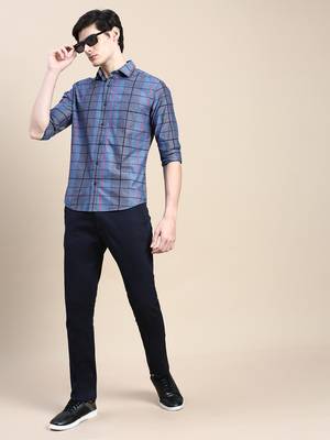 men's long sleeves windowpane checks grey shirt 5