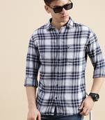 men's long sleeves tartan checks off white shirt