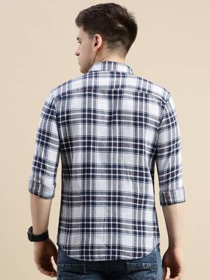 men's long sleeves tartan checks off white shirt 4