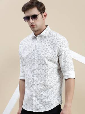 men's long sleeves tartan checks white shirt 1