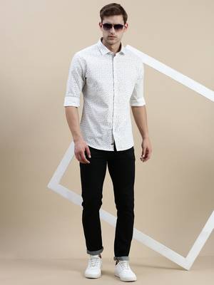 men's long sleeves tartan checks white shirt 5