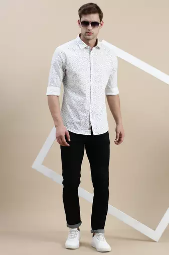 men's long sleeves tartan checks white shirt