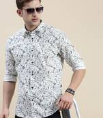 Showoff men's long sleeves abstract white shirt