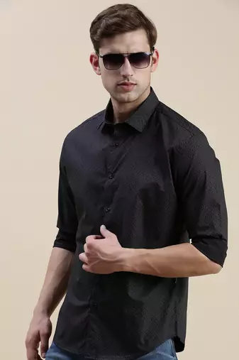 men's long sleeves geometric black shirt