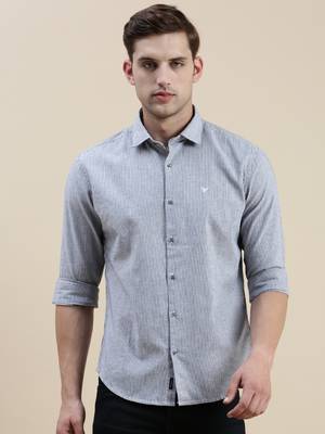 men's long sleeves pinstripes grey shirt 2