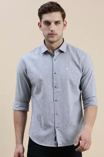 men's long sleeves pinstripes grey shirt