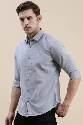 men's long sleeves pinstripes grey shirt