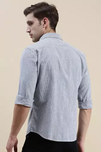 men's long sleeves pinstripes grey shirt