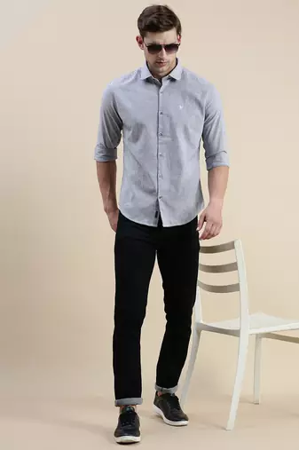 men's long sleeves pinstripes grey shirt