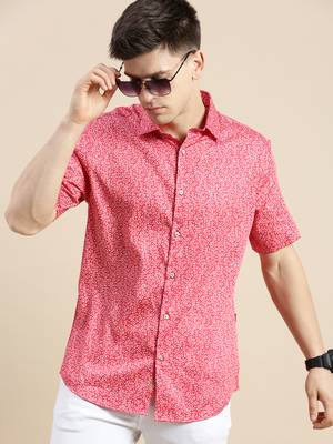 Showoff men's short sleeves floral red shirt 1