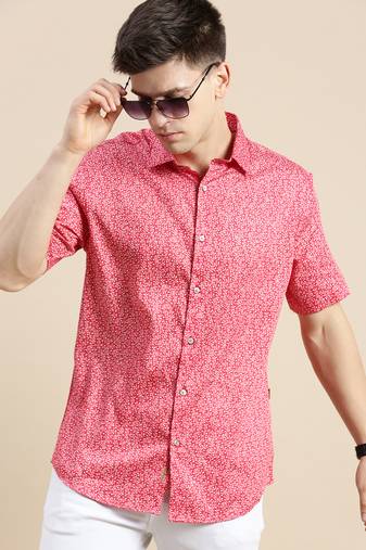 Showoff men's short sleeves floral red shirt