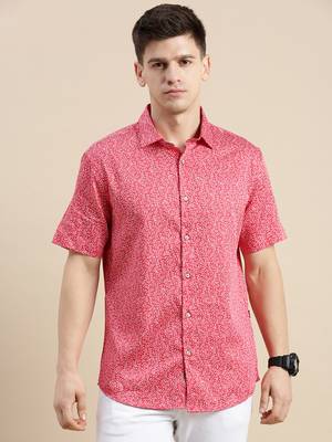 Showoff men's short sleeves floral red shirt 2
