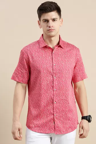 Showoff men's short sleeves floral red shirt