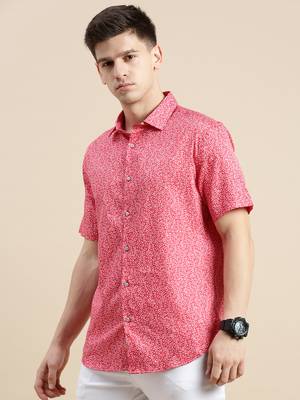 Showoff men's short sleeves floral red shirt 3