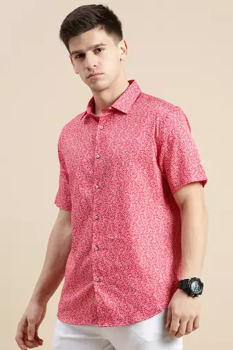Showoff men's short sleeves floral red shirt