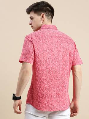 Showoff men's short sleeves floral red shirt 4