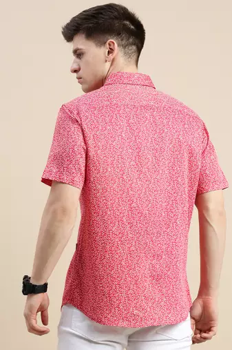 Showoff men's short sleeves floral red shirt