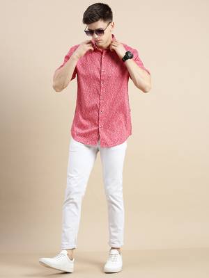 Showoff men's short sleeves floral red shirt 5