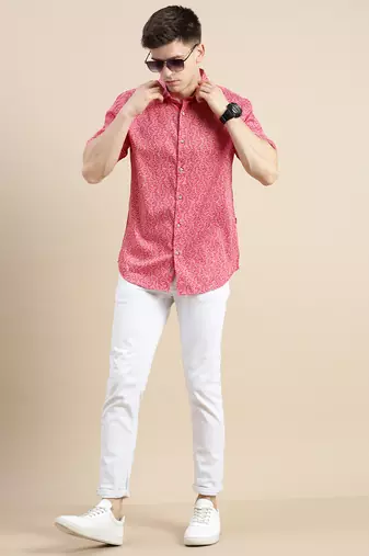 Showoff men's short sleeves floral red shirt