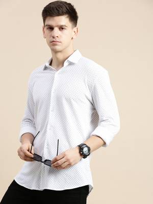men's long sleeves geometric off white shirt 1