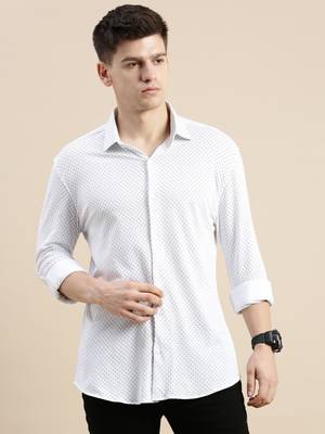 men's long sleeves geometric off white shirt 2