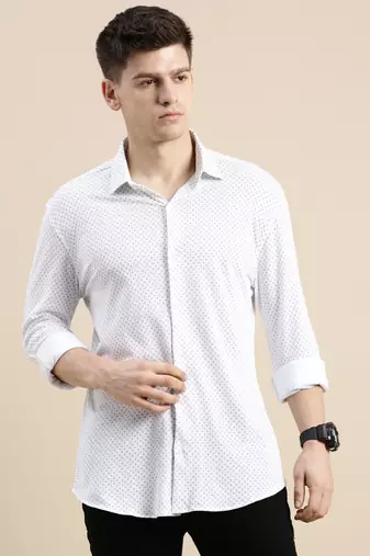 men's long sleeves geometric off white shirt
