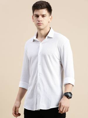 men's long sleeves geometric off white shirt 3