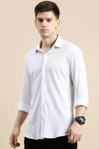 men's long sleeves geometric off white shirt