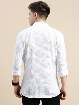 men's long sleeves geometric off white shirt 4