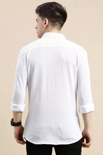 men's long sleeves geometric off white shirt