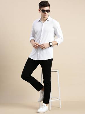 men's long sleeves geometric off white shirt 5