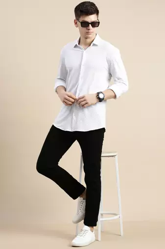 men's long sleeves geometric off white shirt