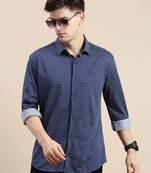 men's long sleeves geometric navy blue shirt
